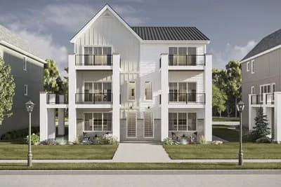 Coastal Contemporary Duplex House Plan with Three Stories and Multiple Balconies