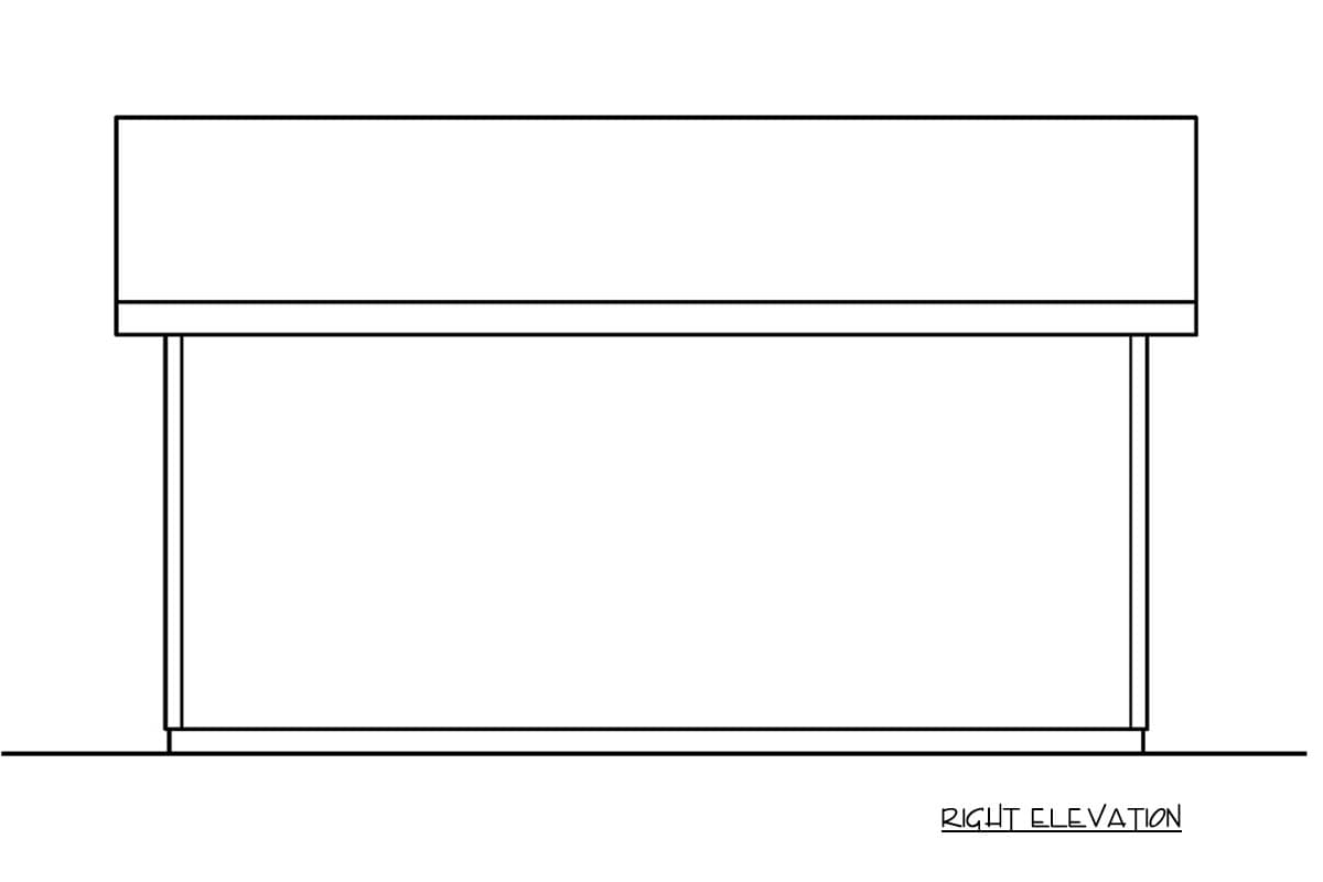 Right elevation drawing of a house plan showing a flat roofline and simple facade.