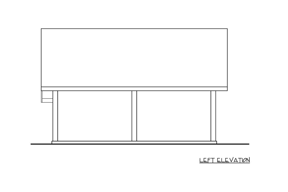 Left elevation of a house plan showing a simple rectangular structure with two porch columns.