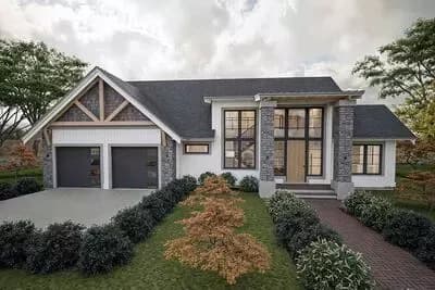 Grand Modern Transitional House Plan with Soaring Entry and Wet Bar