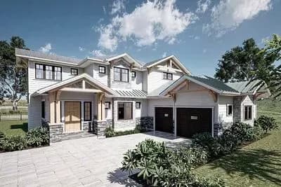 Modern Farmhouse 3 Bed House Plan with Den and Upstairs Master