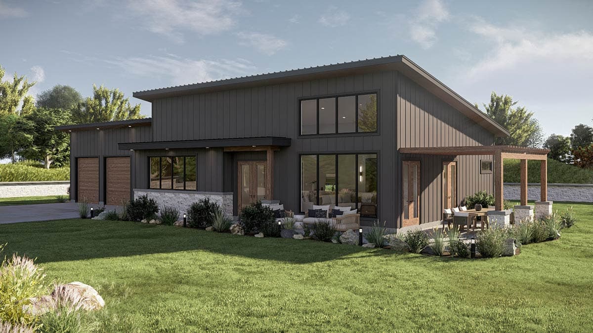Plan 623566DJ: Contemporary Barndominium House Plan with 3-Car Garage and Two-Story Great Room - Image #9 - Barndominium, Contemporary