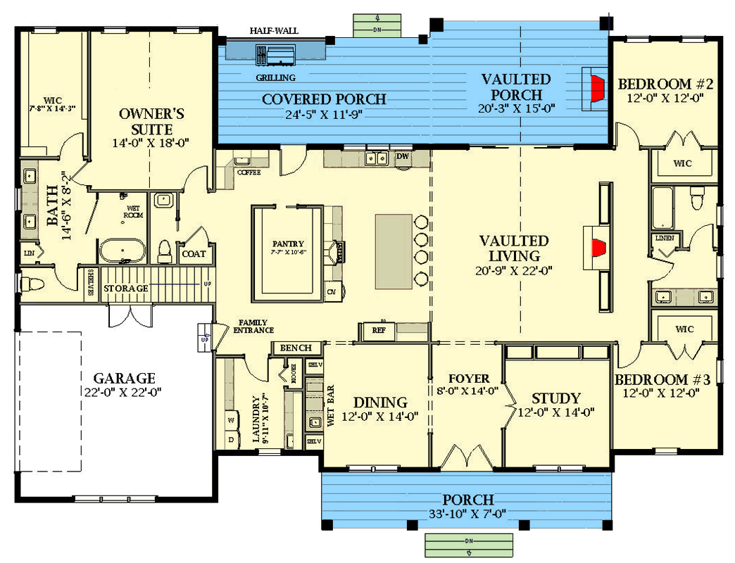 Plan 46532LA: Elegant Modern Farmhouse House Plan with Private Apartment and Outdoor Kitchen - Floor Plan - Image #3 - Farmhouse, Modern Farmhouse, New American