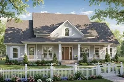 Modern Farmhouse House Plan with Split 4 Beds