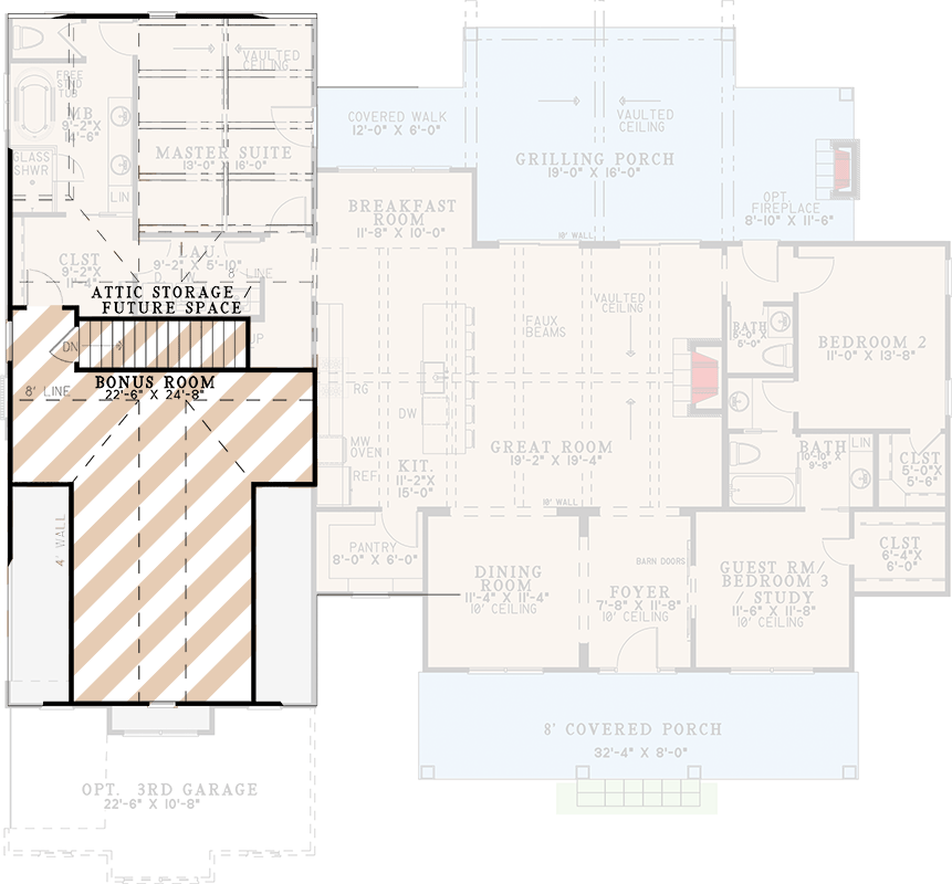 Plan 70931MK: Modern Farmhouse House Plan: Split Beds, Bonus Room, Outdoor Fireplace - Floor Plan - 2nd Floor - Farmhouse, Modern Farmhouse