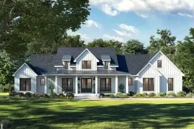 Expansive Modern Farmhouse House Plan with Home Office and Outdoor Kitchen