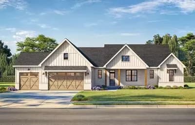 Elegant 2370 Sq Ft New American Ranch House Plan with Split Bedrooms