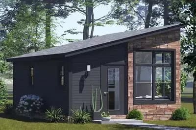 Contemporary Cabin House Plan with Open Living and Main Level Laundry