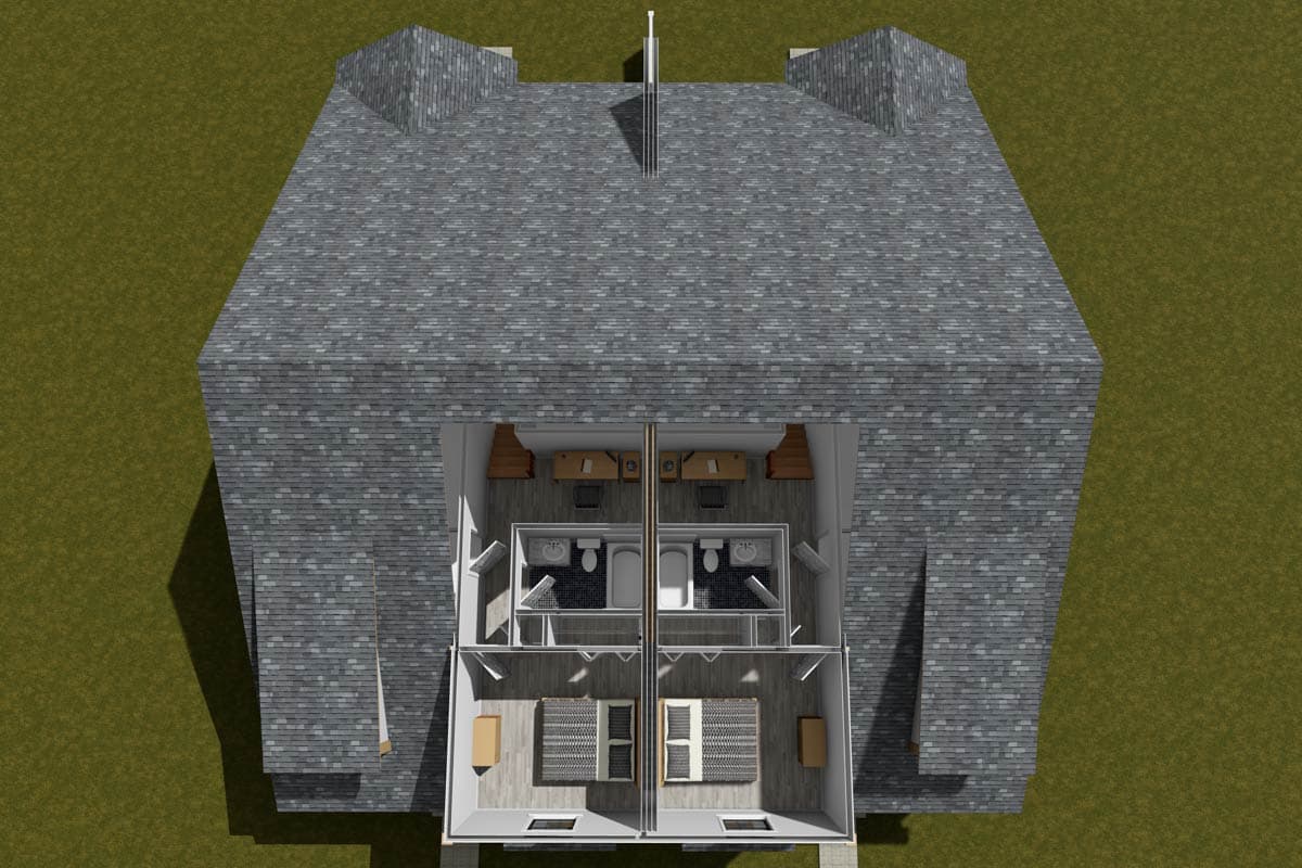 Plan 52494WM: Charming Country Traditional Duplex House Plan with Main-Level Master Suites - Image #9 - Country, Traditional