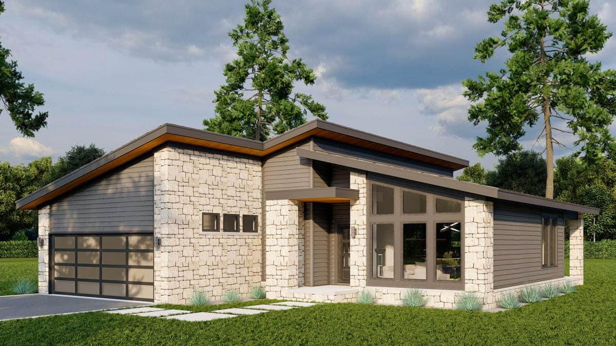 Plan 70932MK: Modern Ranch Plan with Grilling Porch and Vaulted Great Room