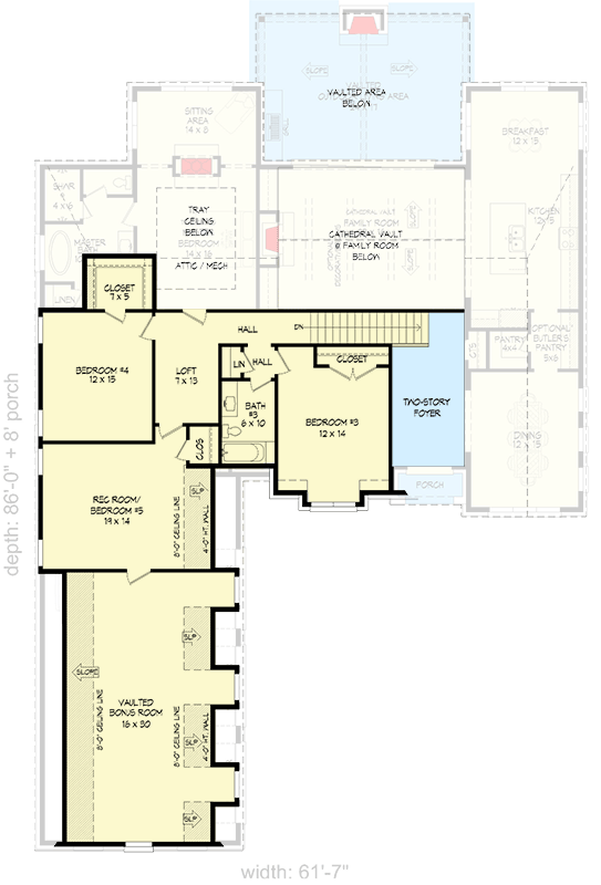 Plan 680628VR: Stately Tudor Transitional House Plan with Main Floor Master and 3-Car Garage - Floor Plan - 2nd Floor - Transitional, Tudor