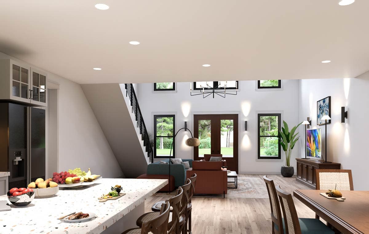 Plan 680629VR: Modern 3-Bedroom Barndominium House Plan with Two-Story Great Room - Image #6 - Barndominium, Contemporary