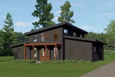 Modern 3-Bedroom Barndominium House Plan with Two-Story Great Room