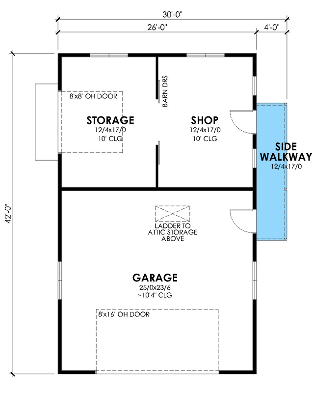 Plan 470314REY: Modern Farmhouse 2-Car Garage House Plan with Workshop and Lanai - Floor Plan - Main Level - Craftsman, Modern Farmhouse, Traditional