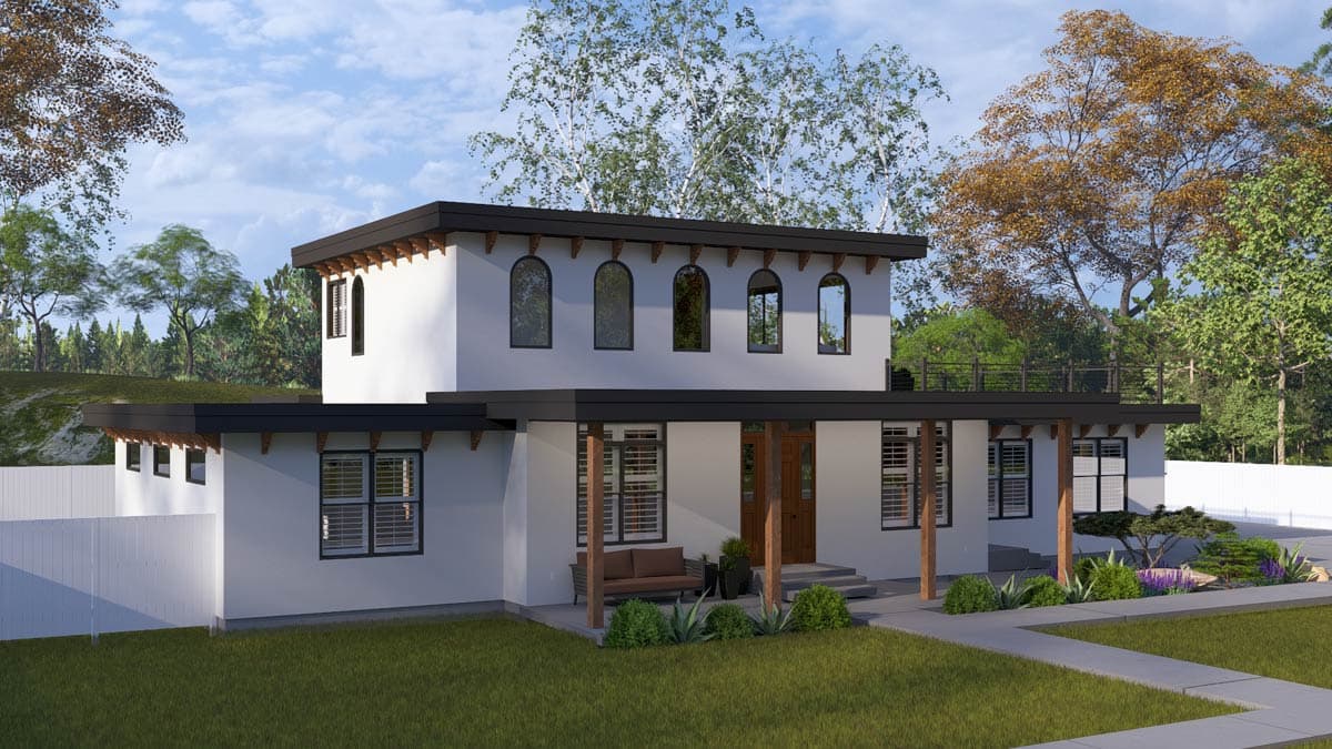 Plan 61677UT: Inviting Mediterranean House Plan: 3 Beds, Rooftop Deck, Home Office - Image #5 - Mediterranean, Southwest