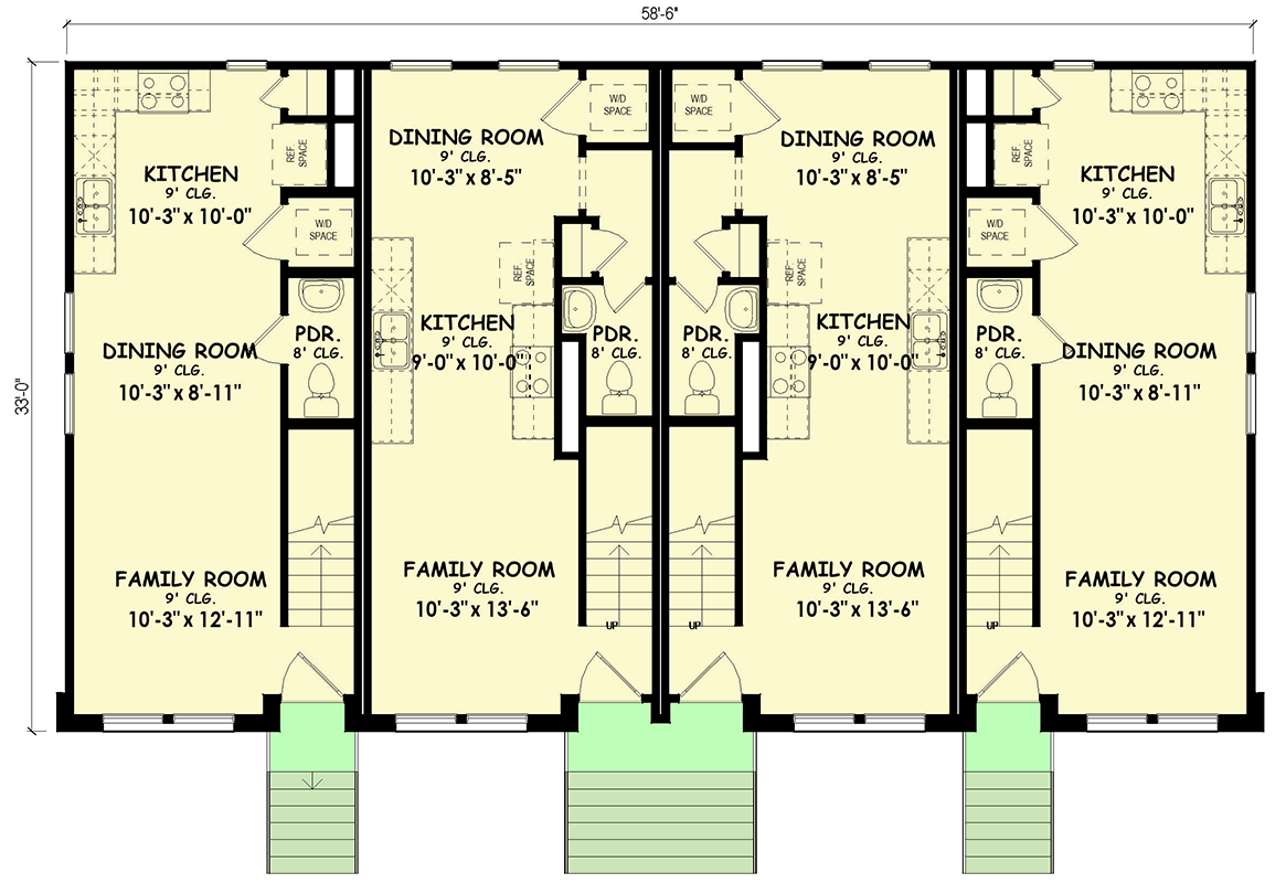 Plan 100361GHR: Stylish Multi-Family Contemporary House Plan with 8 Bedrooms - Floor Plan - Main Level - Contemporary, Modern Farmhouse