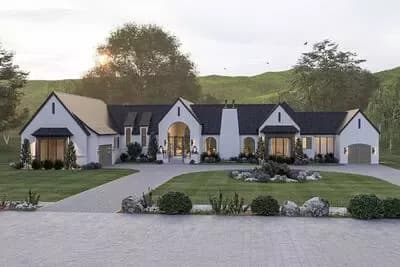 Grand Contemporary European House Plan with Main-Level Master and Den