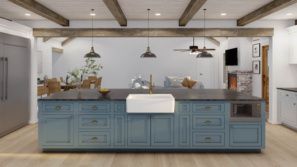 Plan 70933MK: Country Barndominium House Plan with Split Beds, Office, and Outdoor Fireplace - Image #10 - Barndominium, Country