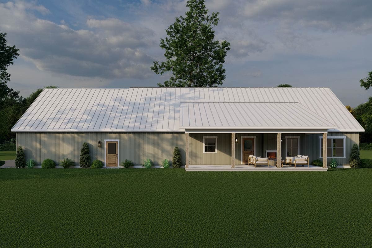 Plan 70933MK: Country Barndominium House Plan with Split Beds, Office, and Outdoor Fireplace - Image #13 - Barndominium, Country