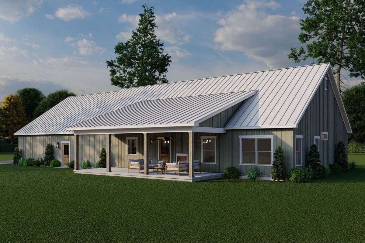 Plan 70933MK: Country Barndominium House Plan with Split Beds, Office, and Outdoor Fireplace - Image #14 - Barndominium, Country
