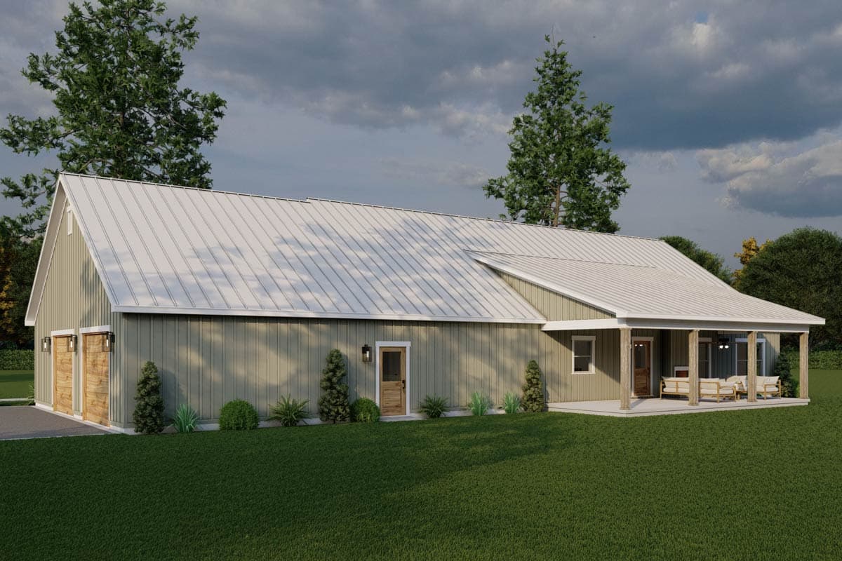 Plan 70933MK: Country Barndominium House Plan with Split Beds, Office, and Outdoor Fireplace - Image #15 - Barndominium, Country