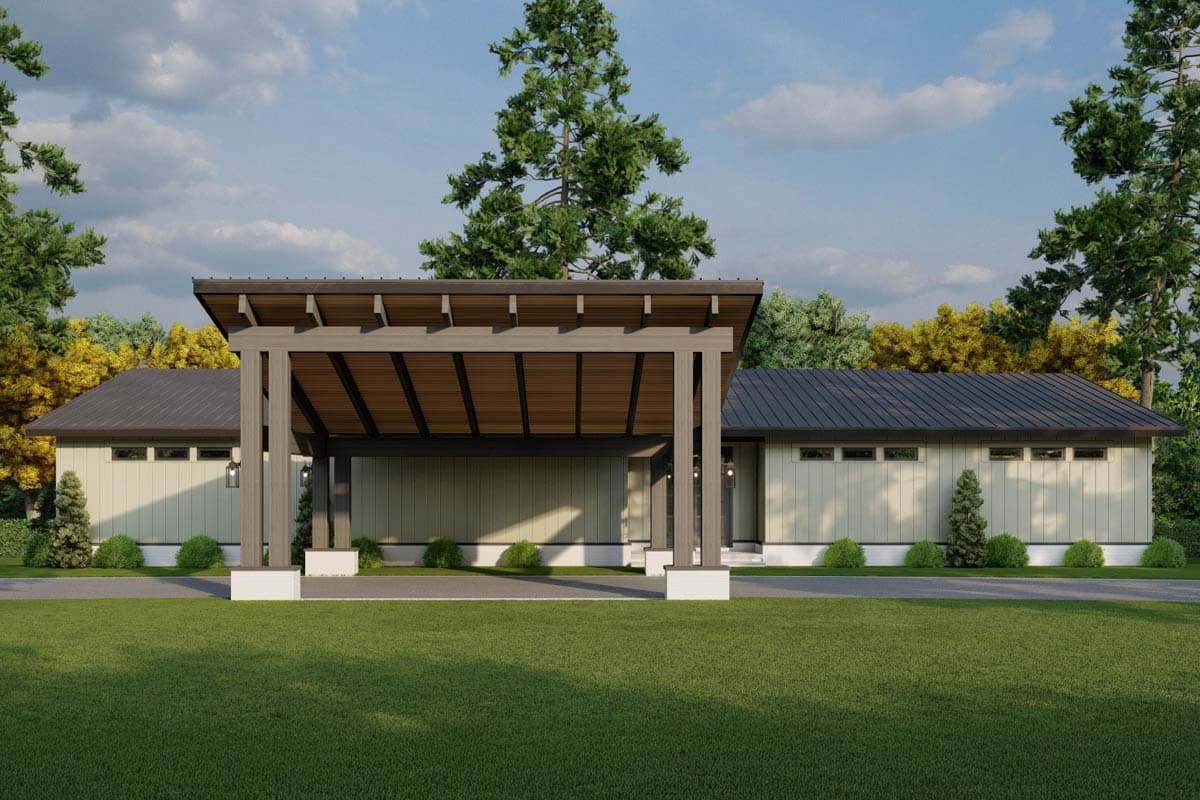 Plan 70936MK: Contemporary Mountain House Plan with Porte Cochere and Split Bedrooms - Image #6 - Contemporary, Mountain
