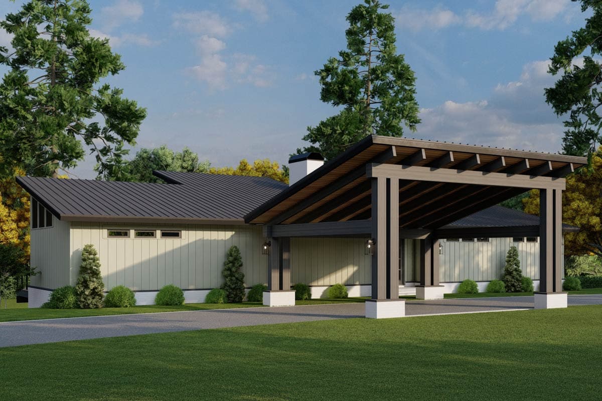 Plan 70936MK: Contemporary Mountain House Plan with Porte Cochere and Split Bedrooms - Image #5 - Contemporary, Mountain