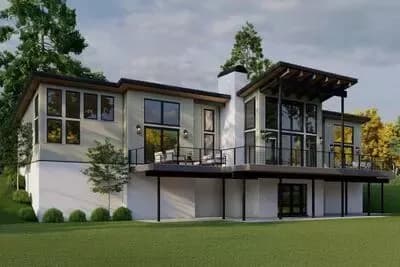 Contemporary Mountain House Plan with Porte Cochere and Split Bedrooms