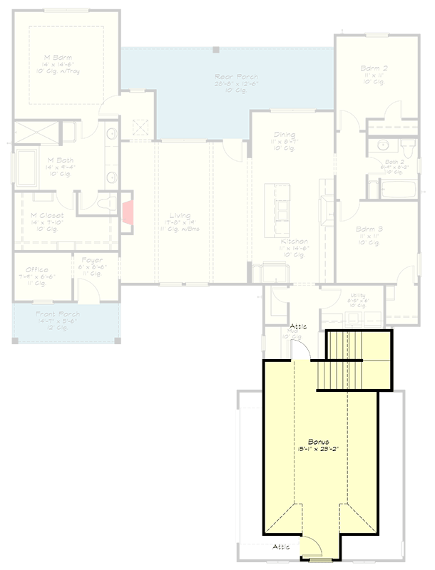 Plan 125010LEW: Elegant 3-Bed Modern Farmhouse House Plan with Master on Main and Bonus Room - Floor Plan - 2nd Floor - Country, Craftsman, Modern Farmhouse