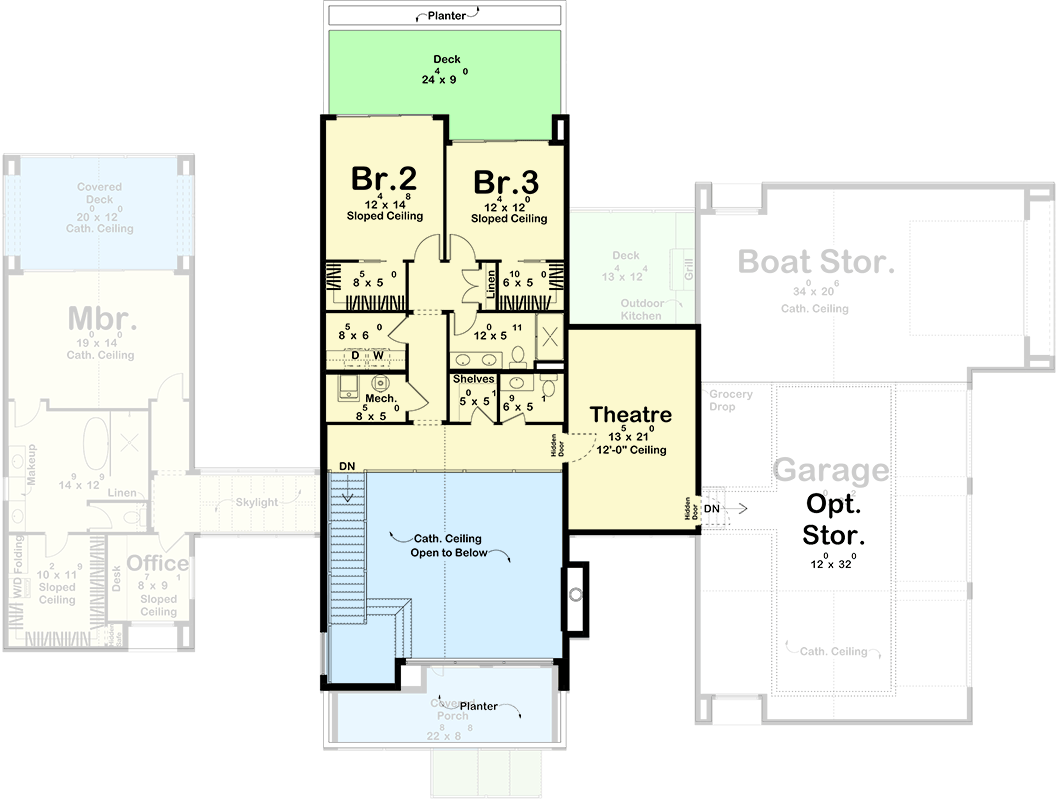 Plan 623571DJ: Striking Contemporary Scandinavian House Plan with RV Garage and Main-Floor Master - Floor Plan - 2nd Floor - Contemporary, Scandinavian