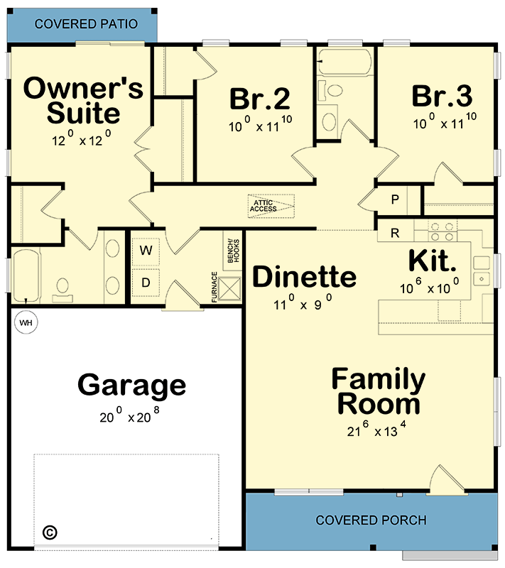 Plan 42474DB: Modern One-Story Home 3 Bed, 2 Bath House Plan with Open Layout - Floor Plan - Main Level - Contemporary, Modern