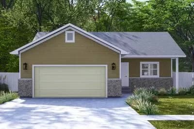 Traditional Cottage House Plan with 2 Beds and Covered Porch