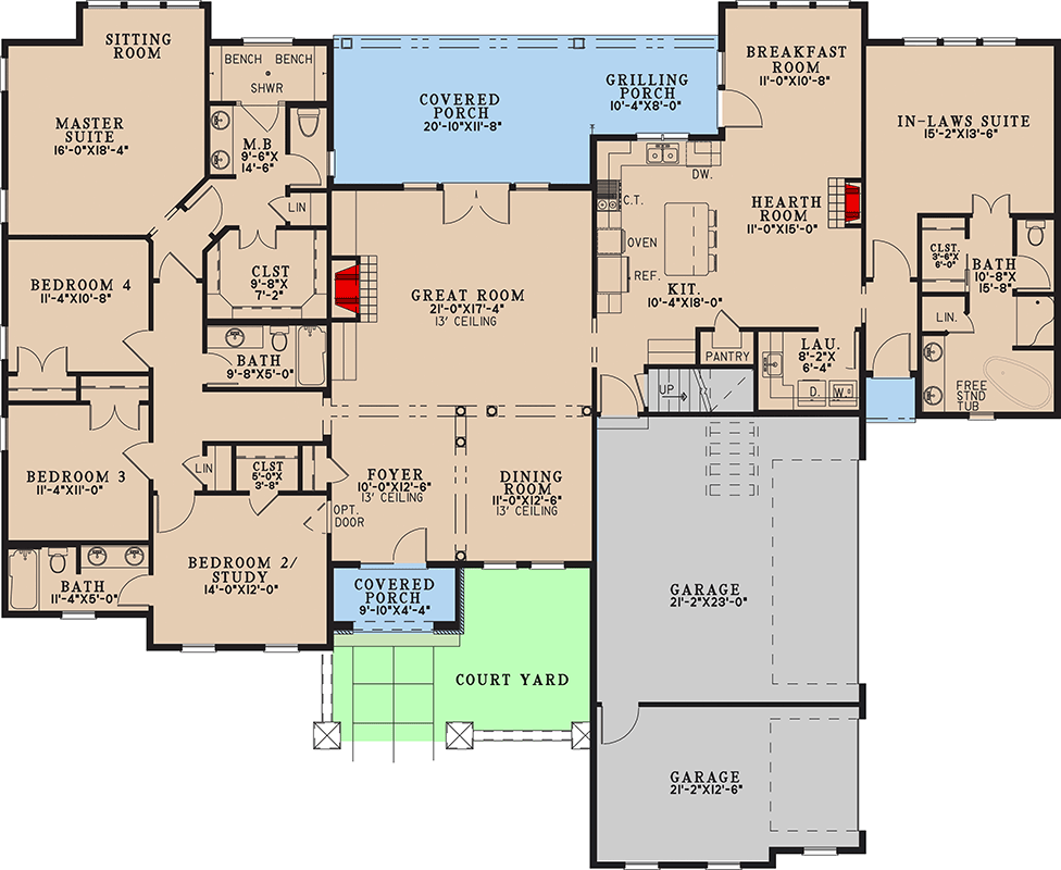 Plan 70939MK: Expansive 5-Bedroom Craftsman Modern Farmhouse House Plan with Bonus - Floor Plan - Main Level - Craftsman, Modern Farmhouse, Mountain, New American