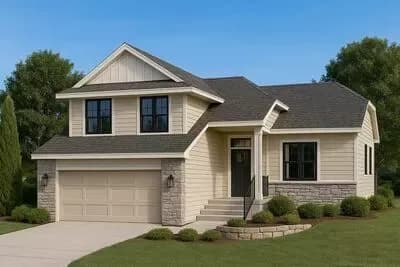 Craftsman Split-Level House Plan with Main Floor Master and Two-Car Garage