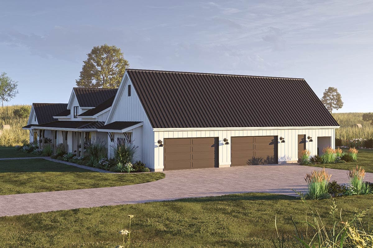 Plan 623578DJ: Spacious Modern Farmhouse House Plan with 4-Car Garage and Workshop - Image #8 - Country, Farmhouse, Modern Farmhouse, Ranch, Traditional