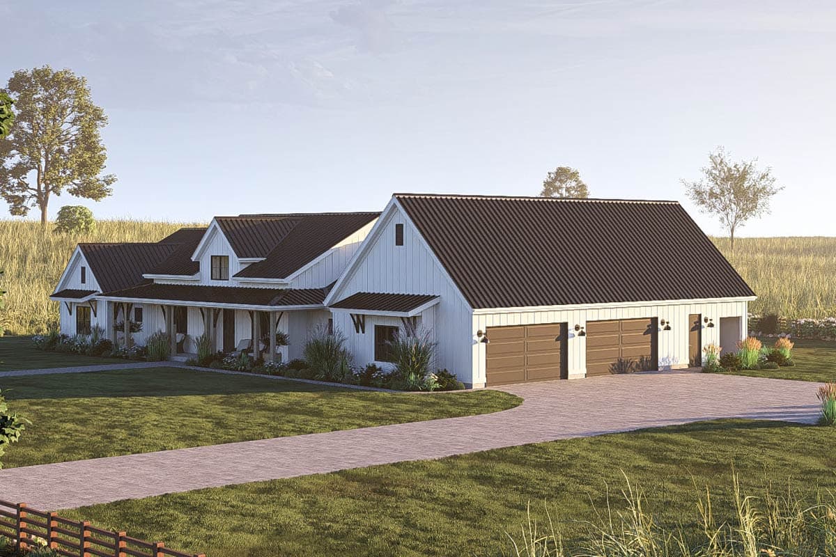 Plan 623578DJ: Spacious Modern Farmhouse House Plan with 4-Car Garage and Workshop - Image #9 - Country, Farmhouse, Modern Farmhouse, Ranch, Traditional