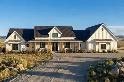 Spacious Modern Farmhouse House Plan with 4-Car Garage and Workshop