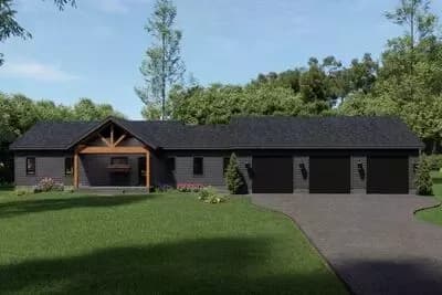 Mountain Craftsman 2-Bedroom House Plan with Expansive 3-Car Garage