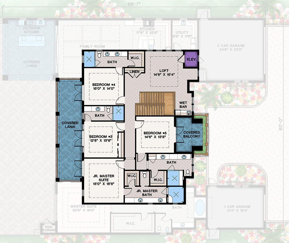 Plan 660025JMD: Coastal Contemporary House Plan with Dual Masters, Elevator, and Outdoor Kitchen - Floor Plan - 2nd Floor - Coastal, Coastal Contemporary