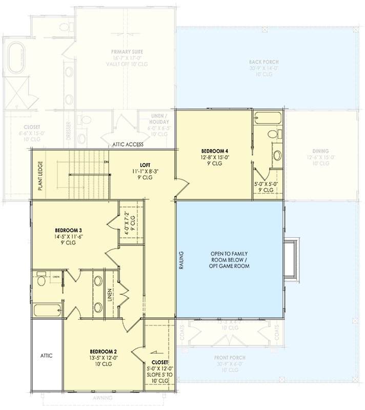 Plan 818188JSS: Modern Farmhouse House Plan with First Floor Master and Two-Story Great Room - Floor Plan - 2nd Floor - Country, Farmhouse, Modern Farmhouse