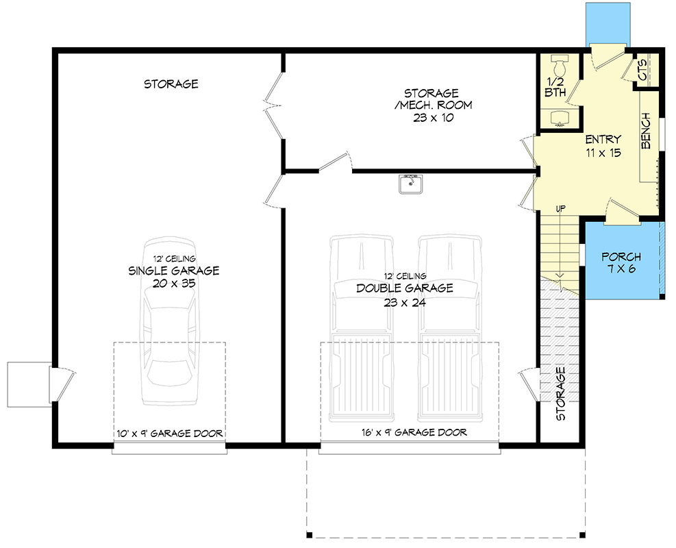 Plan 680633VR: Sleek Contemporary 2-Bedroom House Plan with 4-Car Garage and Balcony - Floor Plan - Main Level