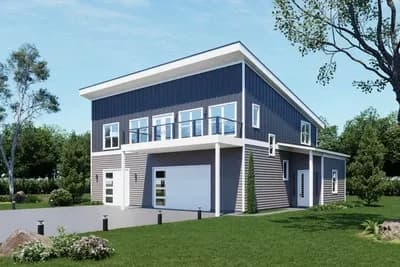 Sleek Contemporary 2-Bedroom House Plan with 4-Car Garage and Balcony