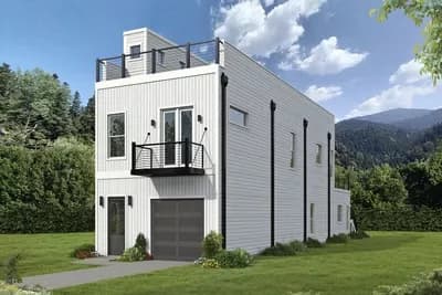 Modern Urban House Plan with Rooftop Deck and Tandem Garage