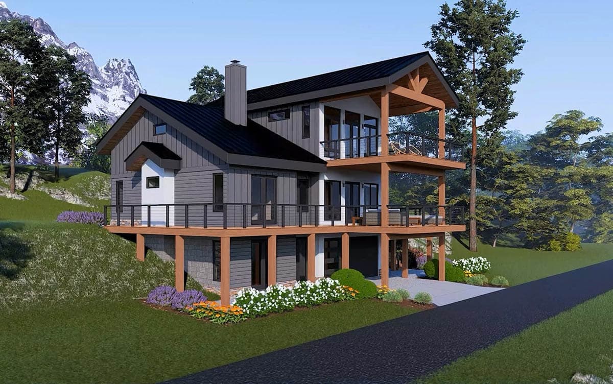 Plan 680636VR: Expansive Mountain House Plan with Elevator, Walkout Basement, and Panoramic Balconies - Image #5 - Mountain