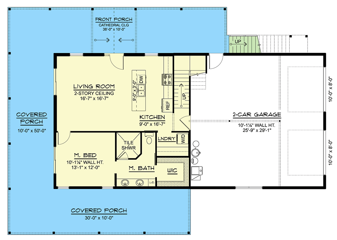 Plan 135402GRA: Modern Barndominium House Plan: 4 Beds, Master Down, Wrap-Around Porch - Floor Plan - Main Level - Barndominium, Country, Craftsman, Farmhouse, New American