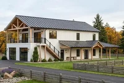Modern Barndominium House Plan: 4 Beds, Master Down, Wrap-Around Porch