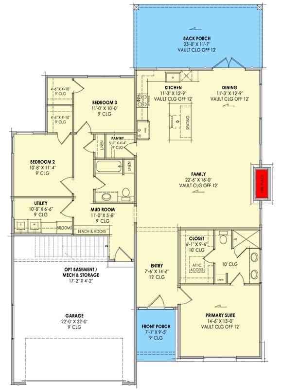 Plan 818191JSS: Contemporary 3-Bedroom House Plan with Split Layout and Butler Pantry - Floor Plan - Main Level - Contemporary, Modern