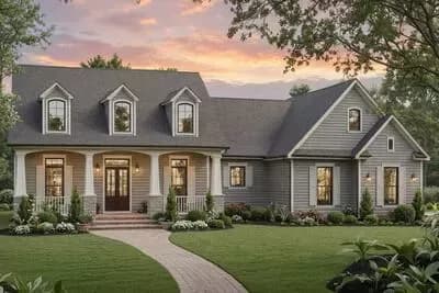 Modern Farmhouse Plan with Huge Porch and Unfinished Bonus Room