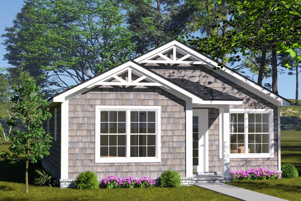 Plan 52501WM: Two-Bed Cottage House Plan with Clustered Bedroom Layout and Vaulted Ceilings - Image #5 - Cottage, Craftsman