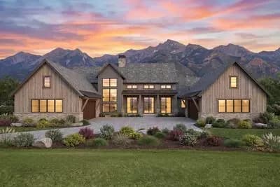 Luxurious Mountain Hill Country House Plan: 4 Beds, 4-Car Garage, Wrap-Around Porch